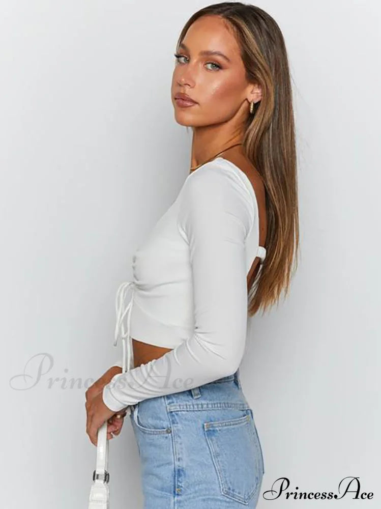 Hollow Out Long Trendy Sleeve Knit Crop Top Tops