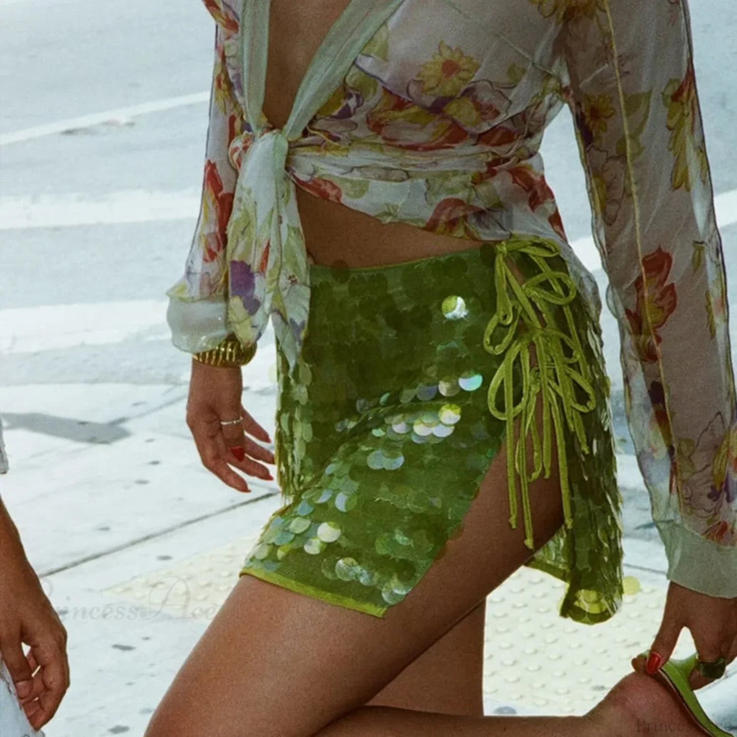 Hollow Out Sequined Party Skirt Green / S skirts-250223