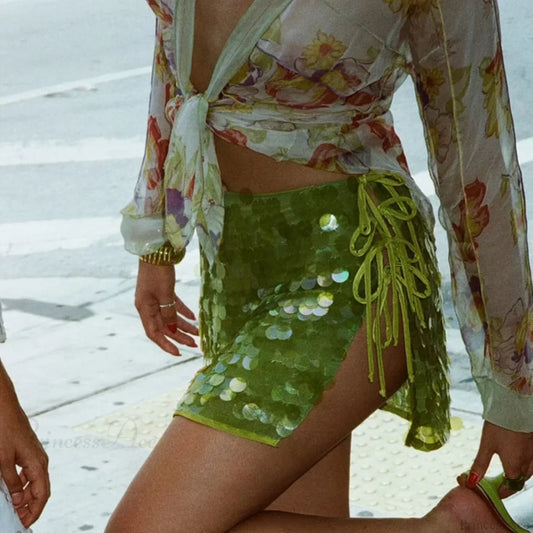 Hollow Out Sequined Party Skirt Green / S skirts-250223
