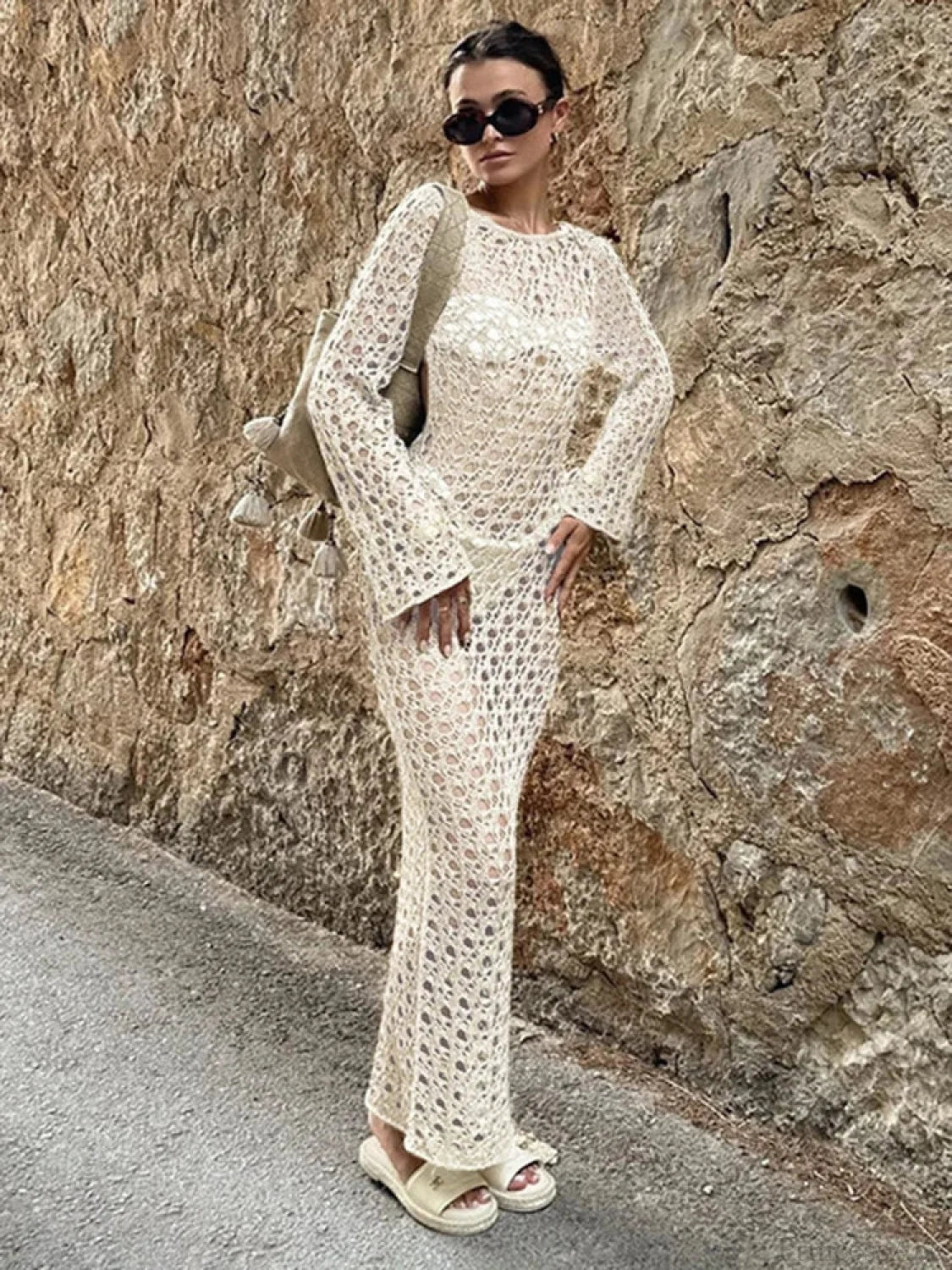 Hollow Out Sleeveless Beach Cover Up WHITE / S