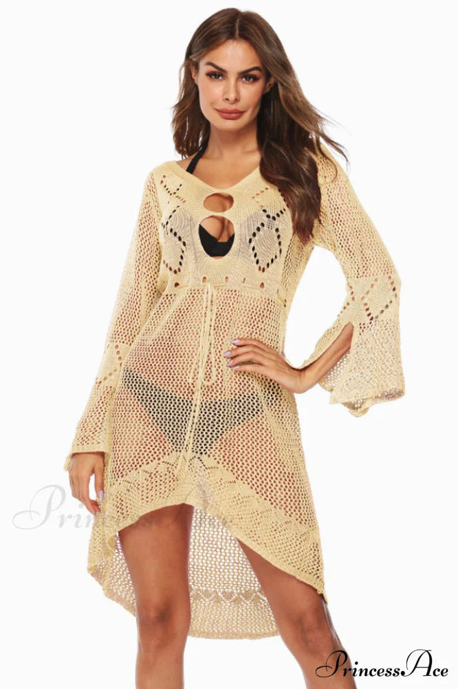 Hollow Out Trumpet Sleeve Cover Up - Dress In Beauty