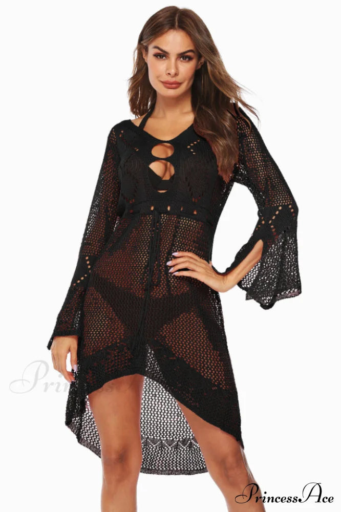 Hollow Out Trumpet Sleeve Cover Up - Dress In Beauty
