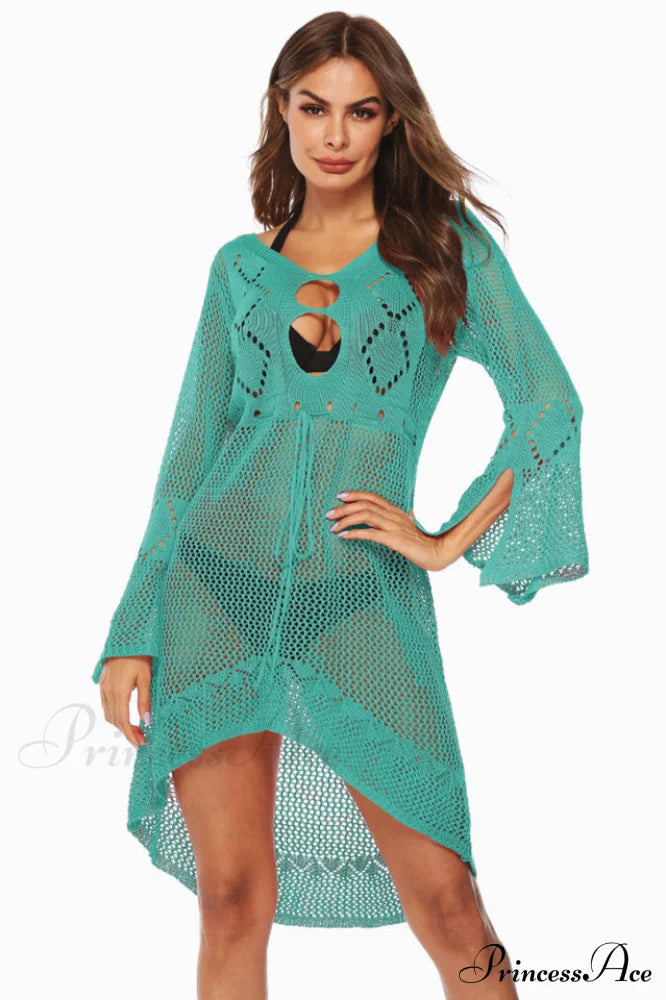 Hollow Out Trumpet Sleeve Cover Up - Dress In Beauty