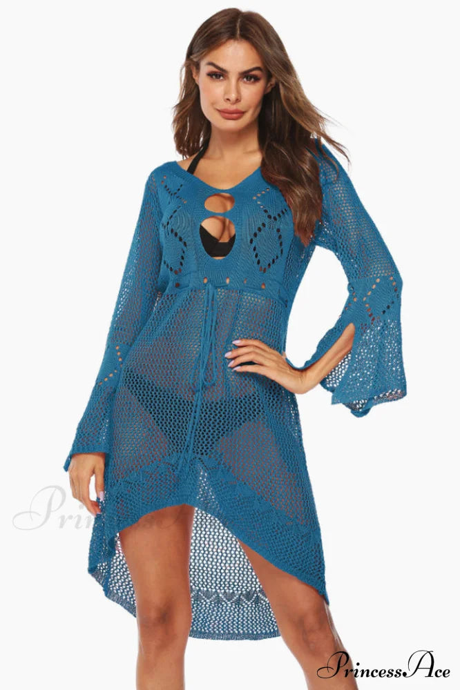 Hollow Out Trumpet Sleeve Cover Up - Dress In Beauty