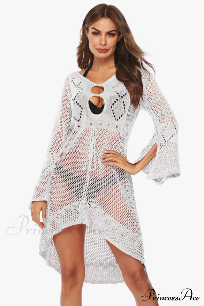 Hollow Out Trumpet Sleeve Cover Up - Dress In Beauty