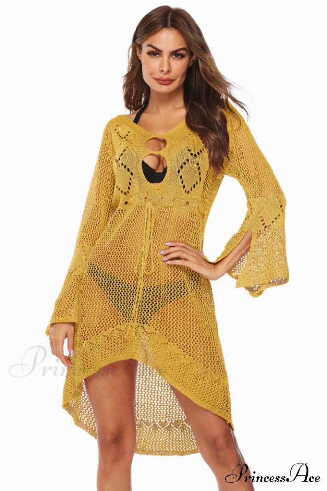 Hollow Out Trumpet Sleeve Cover Up - Dress In Beauty