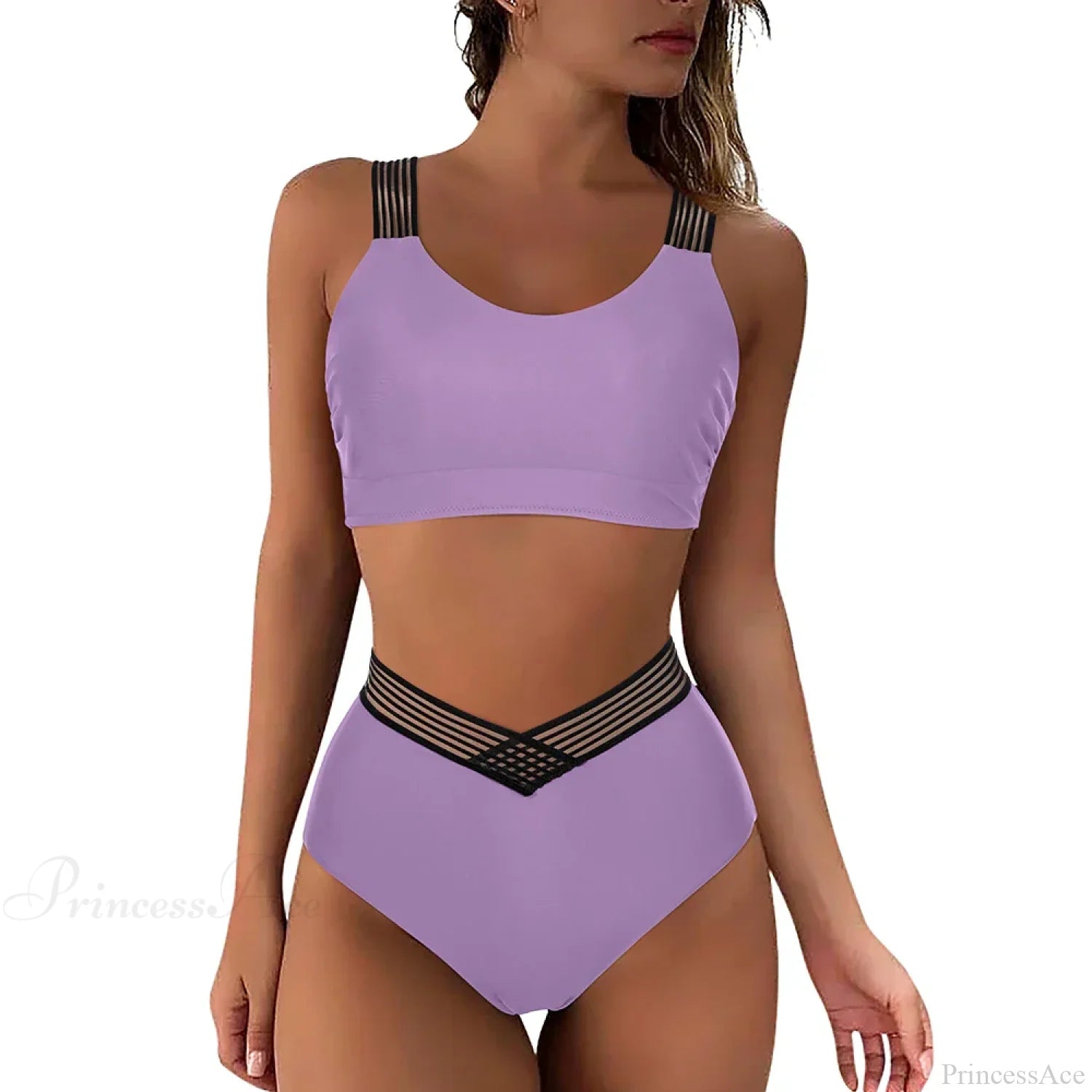 Hollow Solid Color High Waist Two Piece Set color10 / S