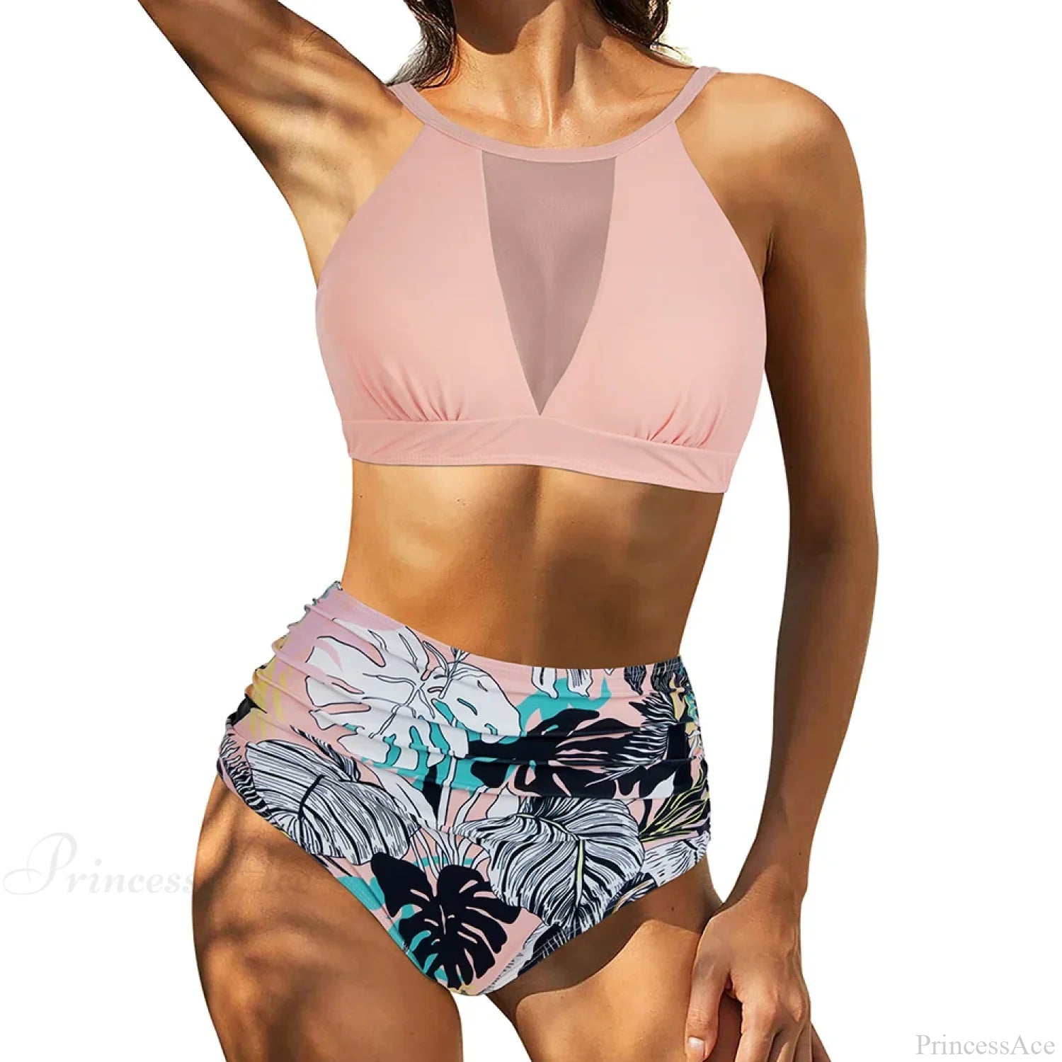 Hollow Solid Color High Waist Two Piece Set color8 / S