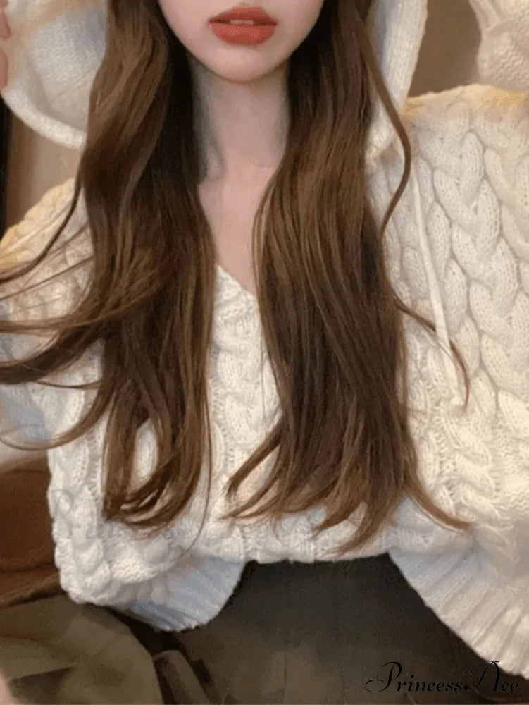 Hooded Cable Knit Trendy Long Sleeve Mini Dress Sweaters