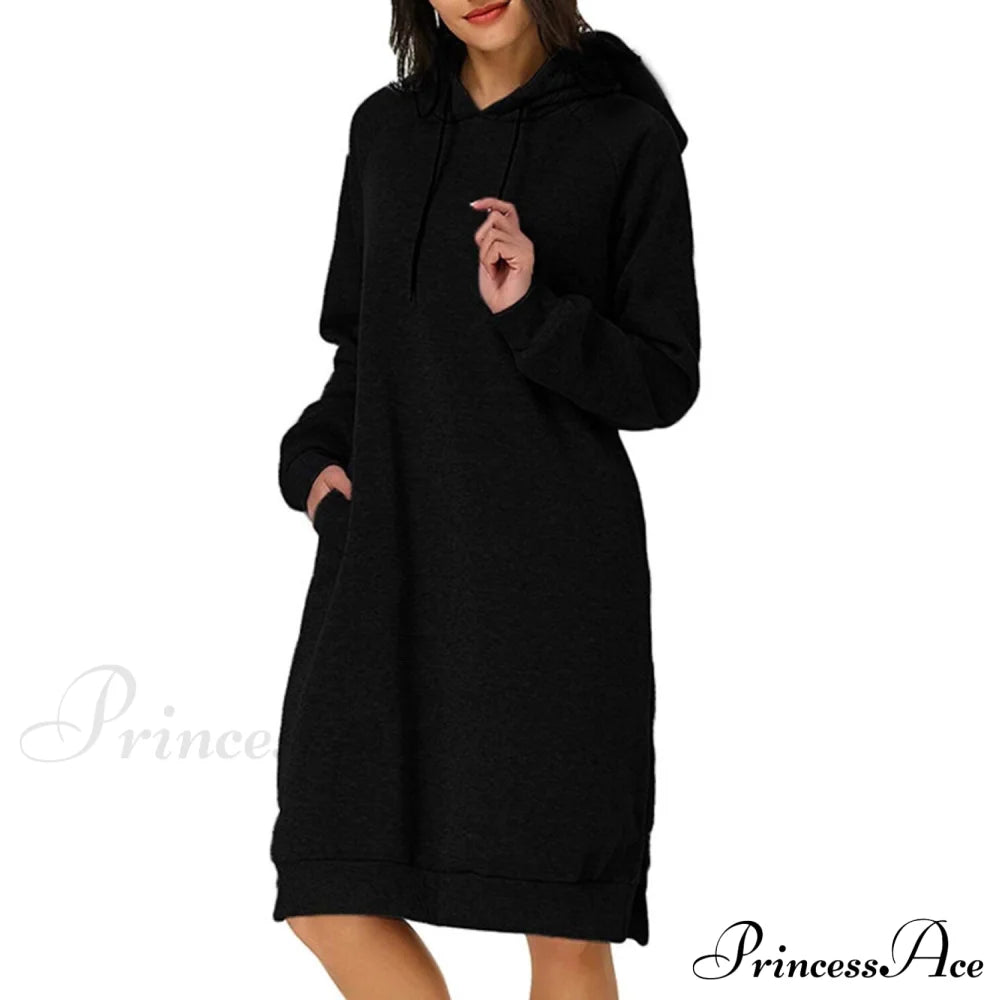 Womens Pullover Hoodie Dress Black __stock:200 casual dresses clothes dresses refund_fee:1200