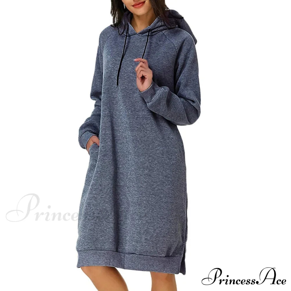 Womens Pullover Hoodie Dress Dark Gray __stock:200 casual dresses clothes dresses refund_fee:1200
