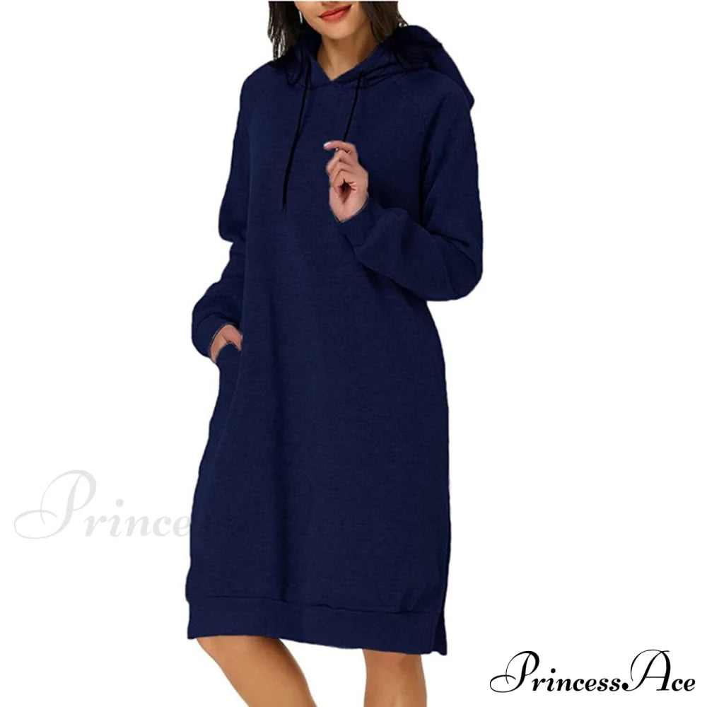 Womens Pullover Hoodie Dress Navy Blue __stock:200 casual dresses clothes dresses refund_fee:1200