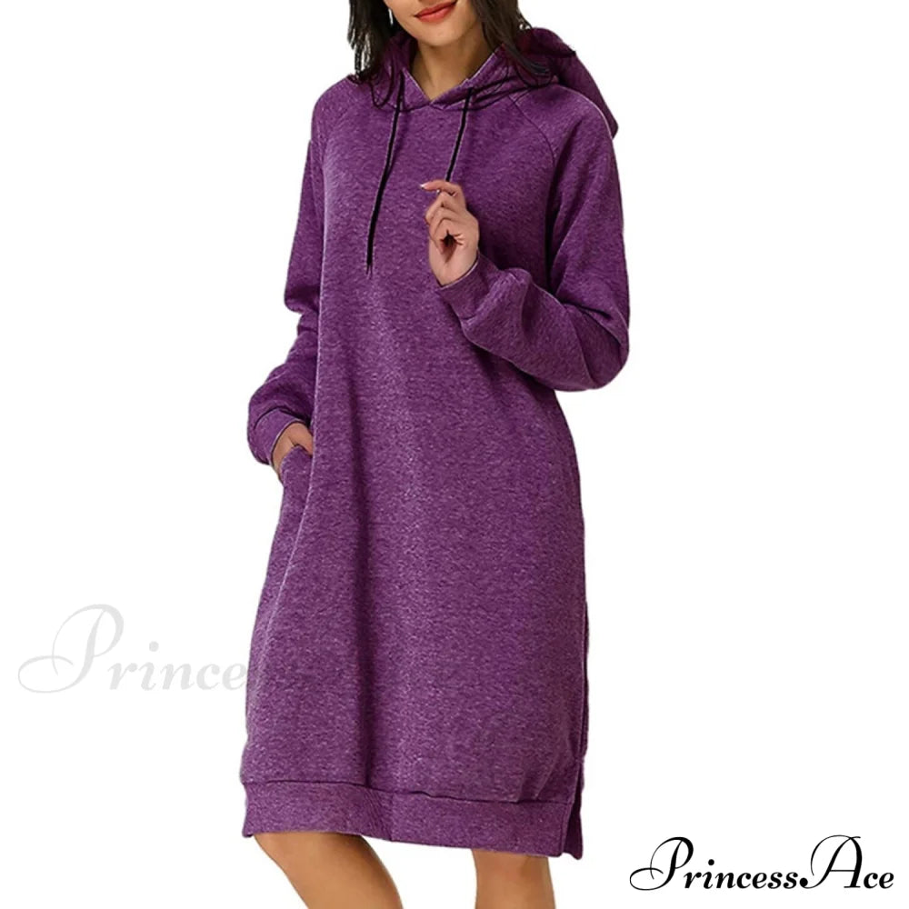 Womens Pullover Hoodie Dress Purple __stock:200 casual dresses clothes dresses refund_fee:1200