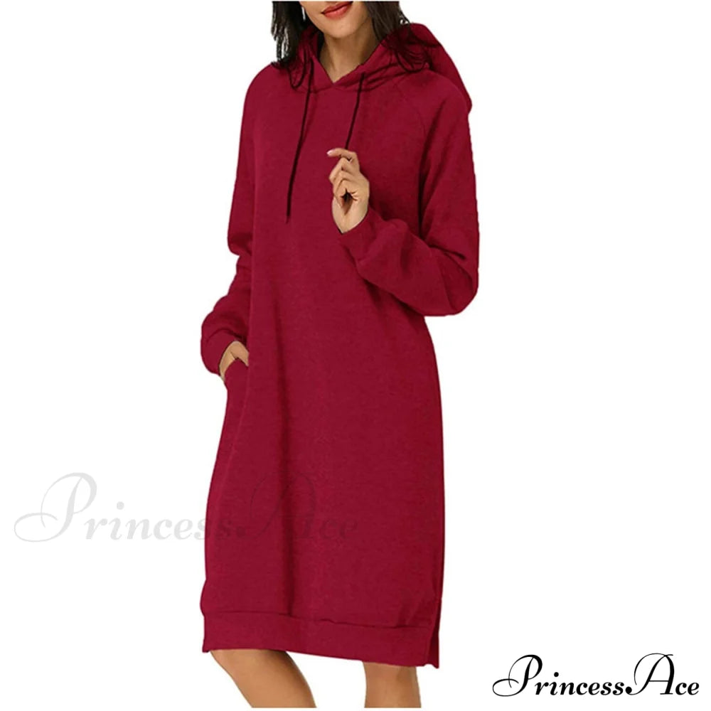Womens Pullover Hoodie Dress Red __stock:200 casual dresses clothes dresses refund_fee:1200