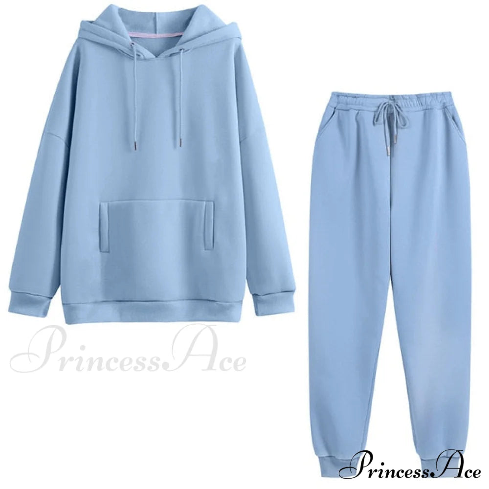 Hoodie Jogger And Set With Women’s Tracksuit - Solid Oversized Fleece Autumn Pants Blue / S