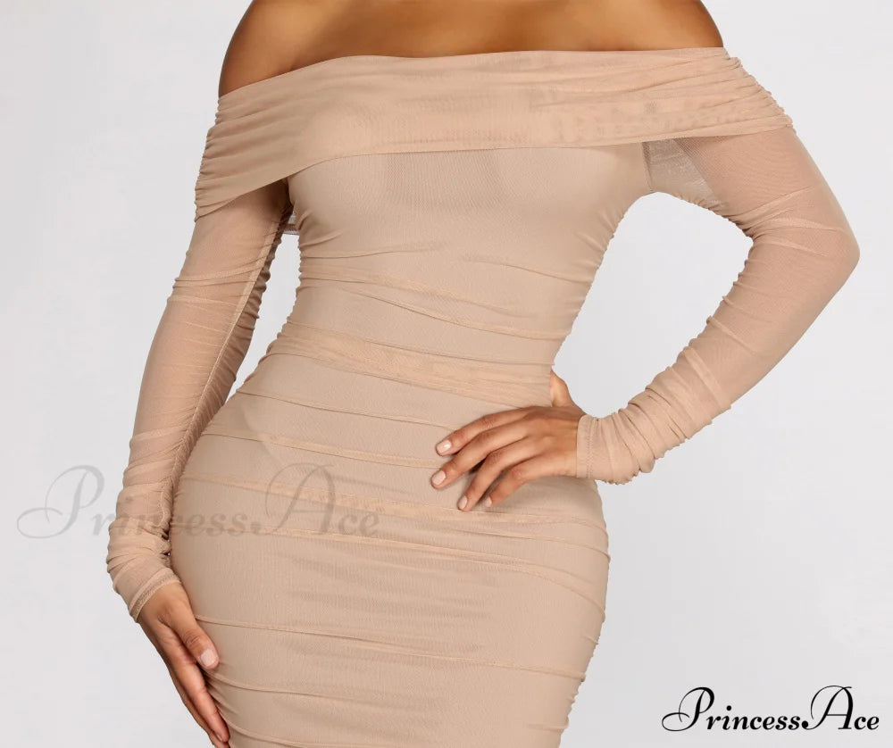 Hourglass Off Shoulder Charming Ruched Midi Dress Dressy Dresses