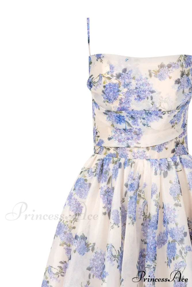 Hydrangea Spaghetti Stylish Strap Midi Dress