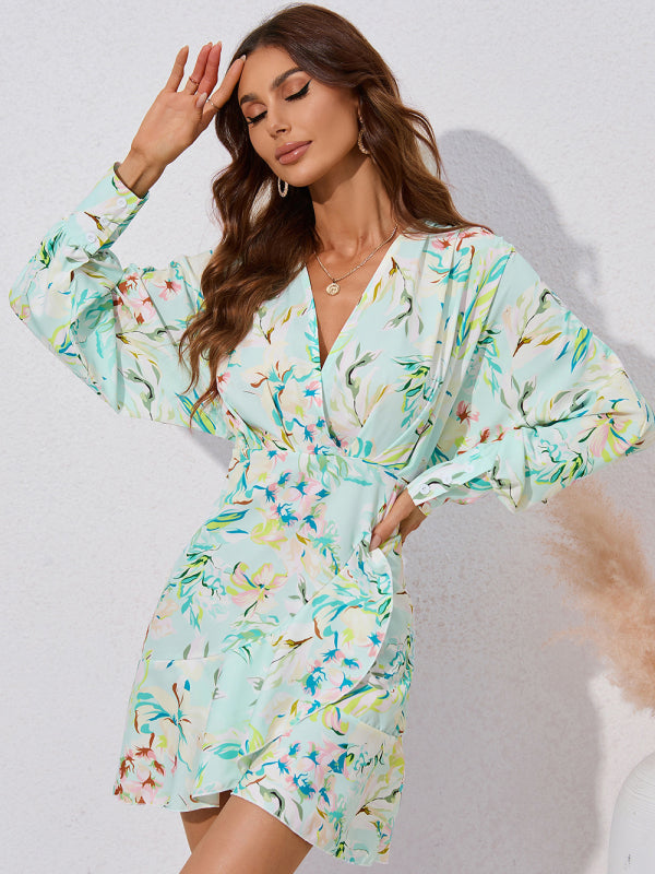For Gown V-Neck And Flare Fit Wrap Flowered Women Coats-L