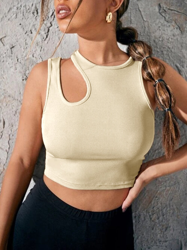 Ribbed Out For Solid Color Cut Top Tank Women