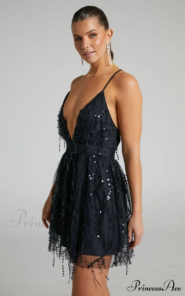 In The Stars Charming Sequin Mini Party Dress Black / L Dresses