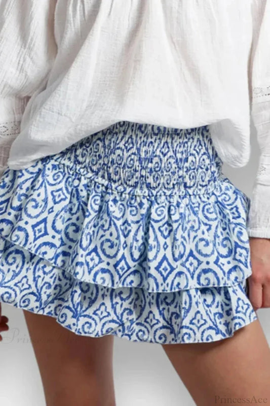 Indie Graphic Ruffle Pleated Skirt Blue1 / S skirts-250223