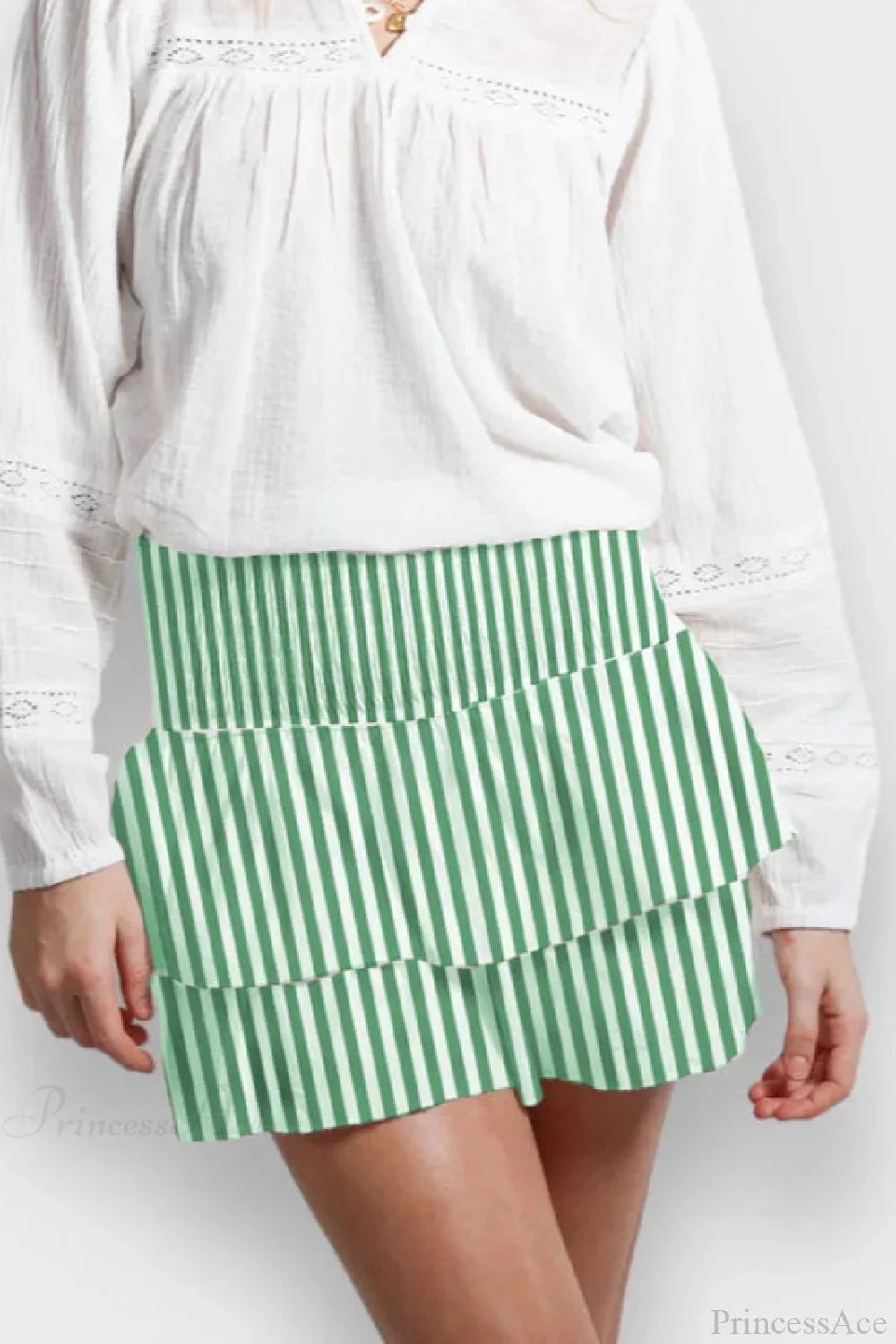 Indie Graphic Ruffle Pleated Skirt Green1 / S skirts-250223
