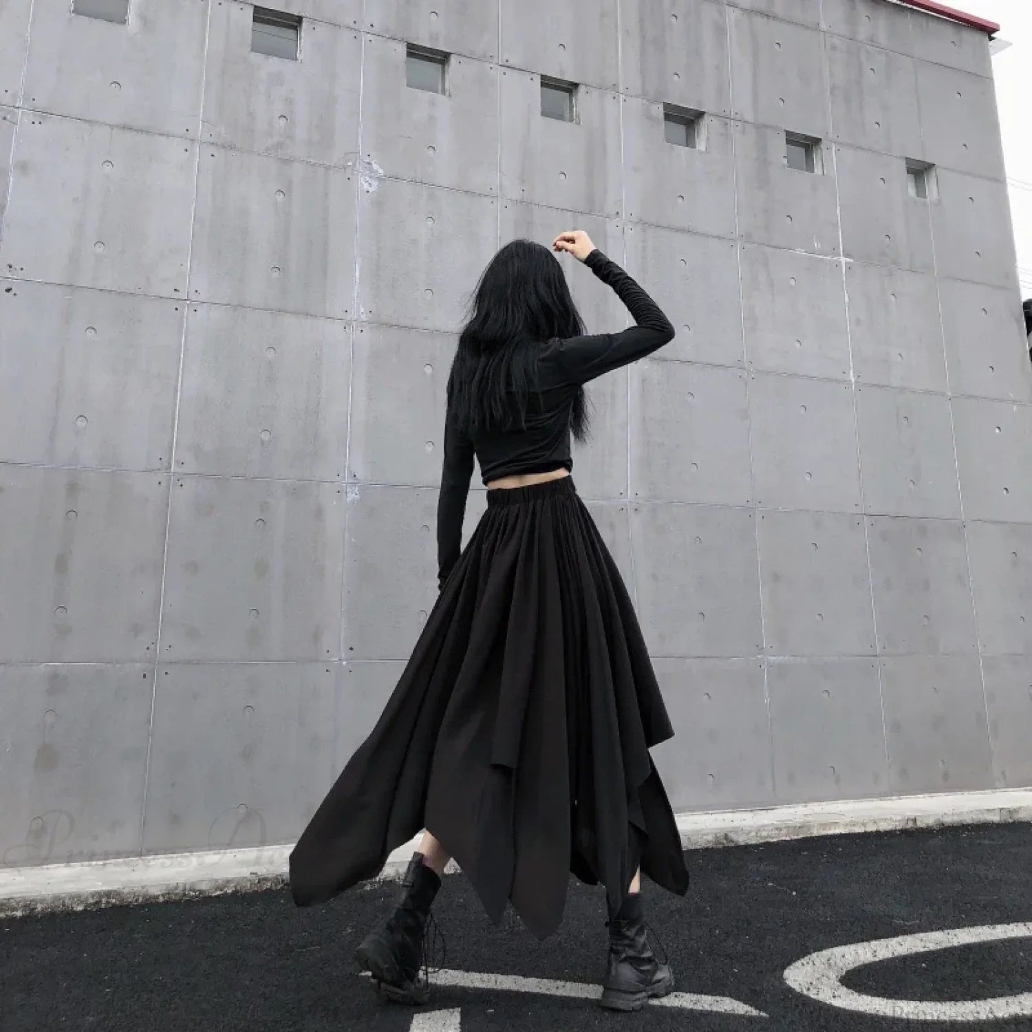 Irregular High Waist Long Skirt black / One Size