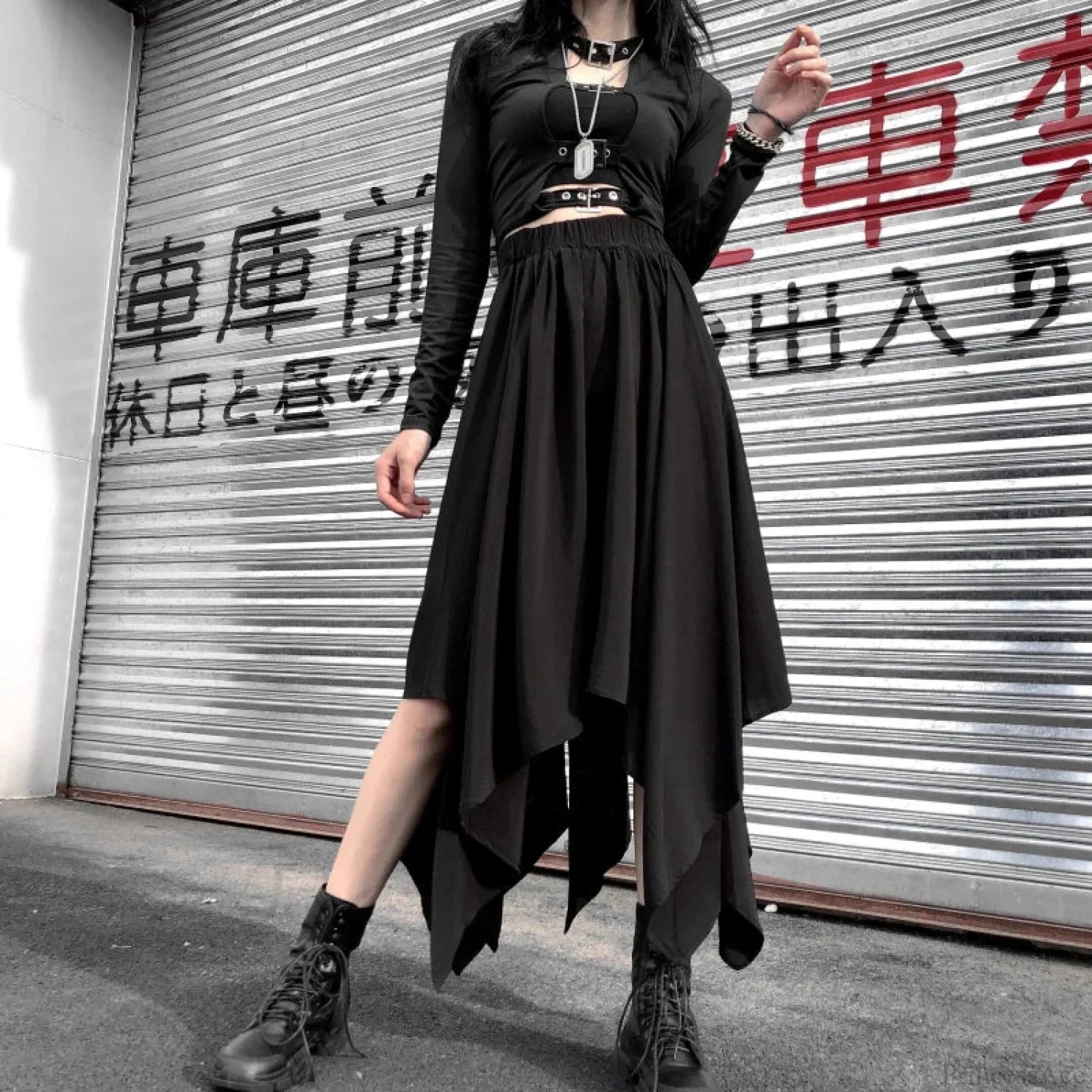 Irregular High Waist Long Skirt black / One Size