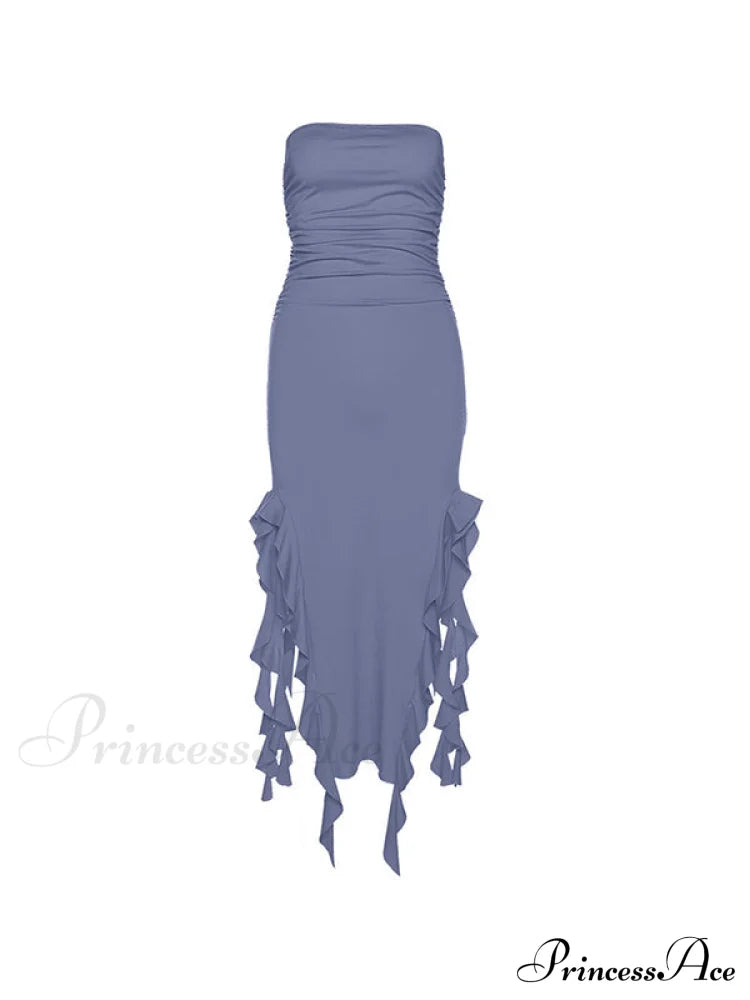 Irregular Rhinestone Decor Trendy Halter Crop Cami Top Maxi Dresses