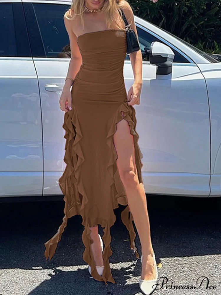 Irregular Rhinestone Decor Trendy Halter Crop Cami Top Maxi Dresses