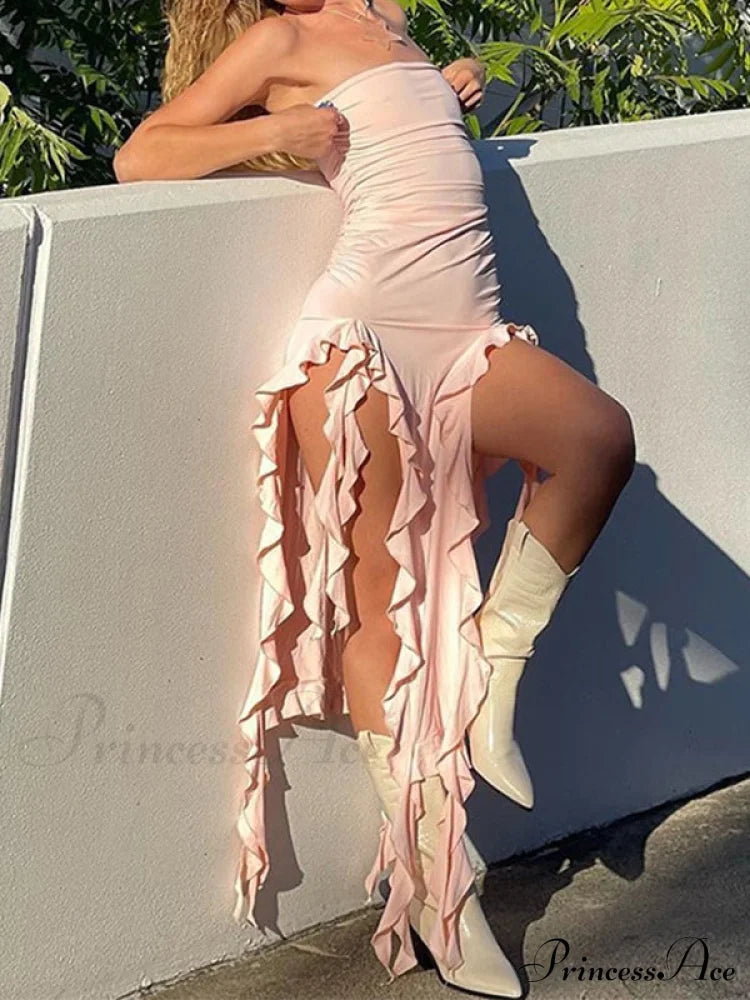 Irregular Rhinestone Decor Trendy Halter Crop Cami Top Maxi Dresses