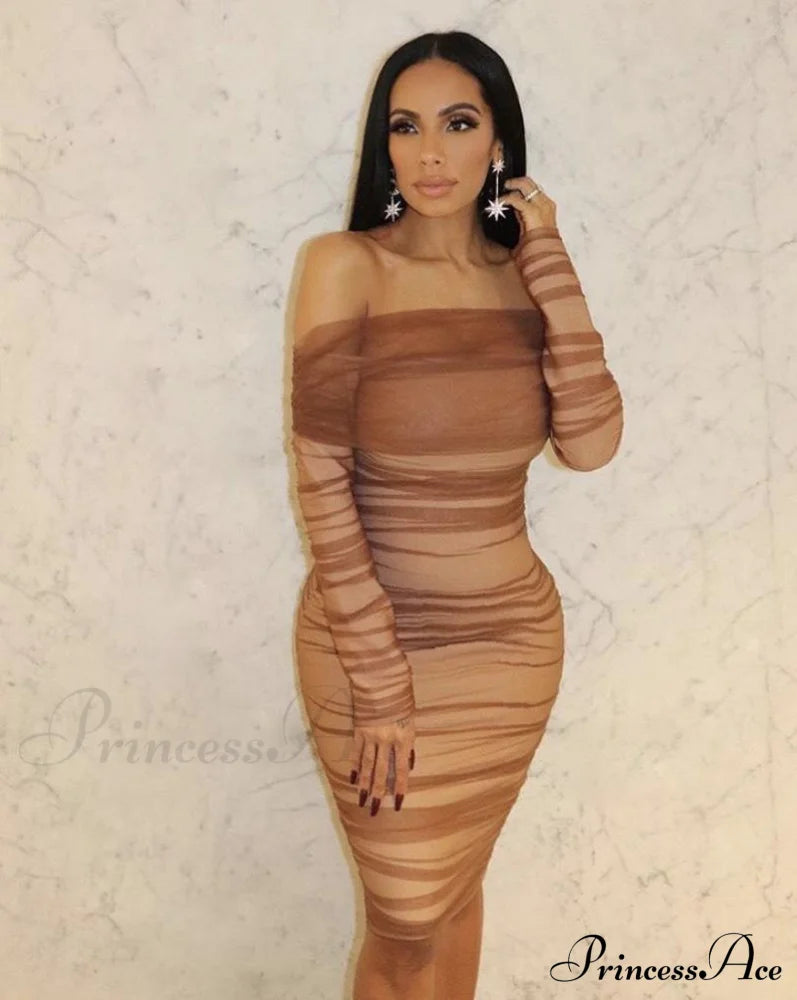 Iyana Elegant Midi Dress Brown / S
