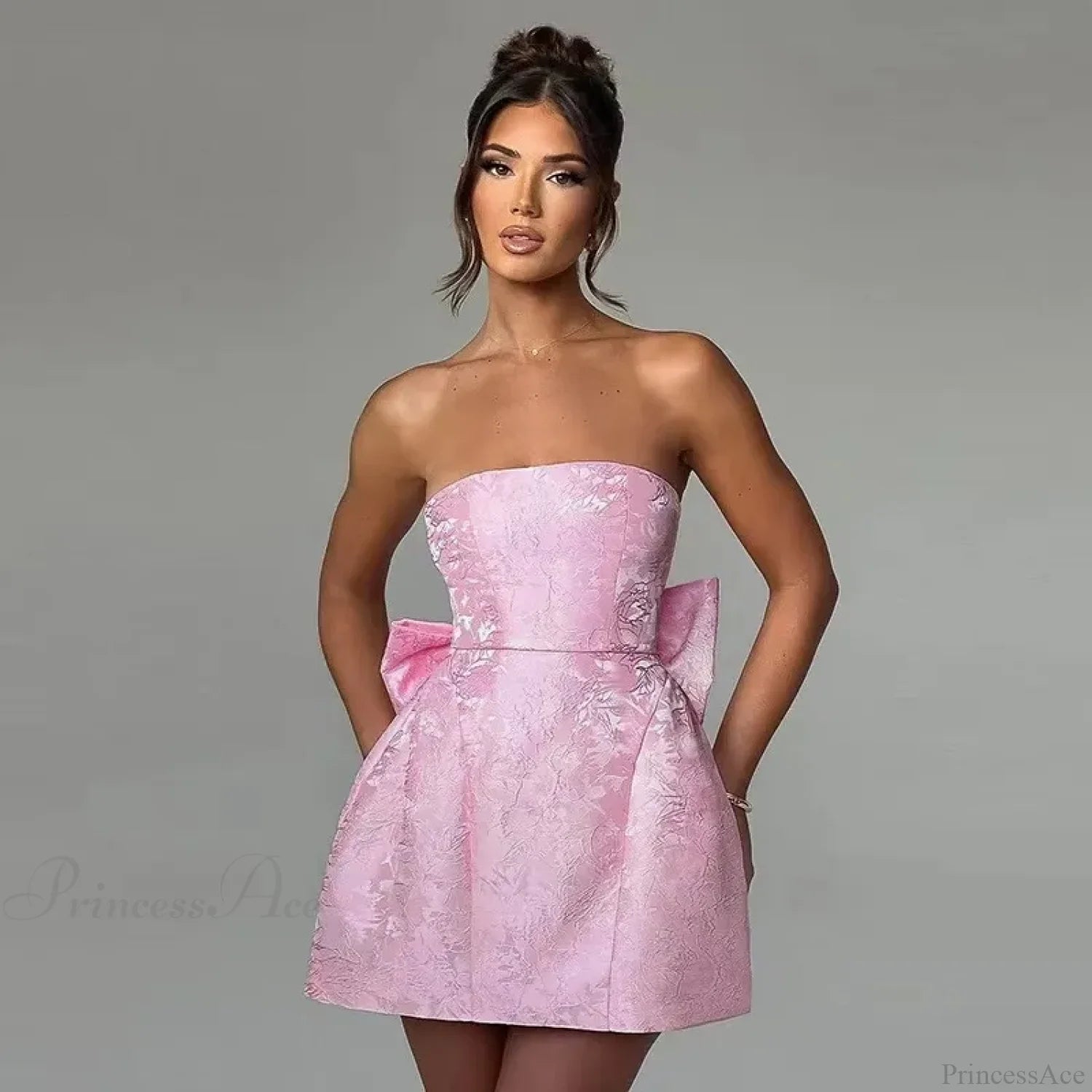 Jacquard Waist Wrap A-line Vacation Dress PINK / S vacationdress-250223
