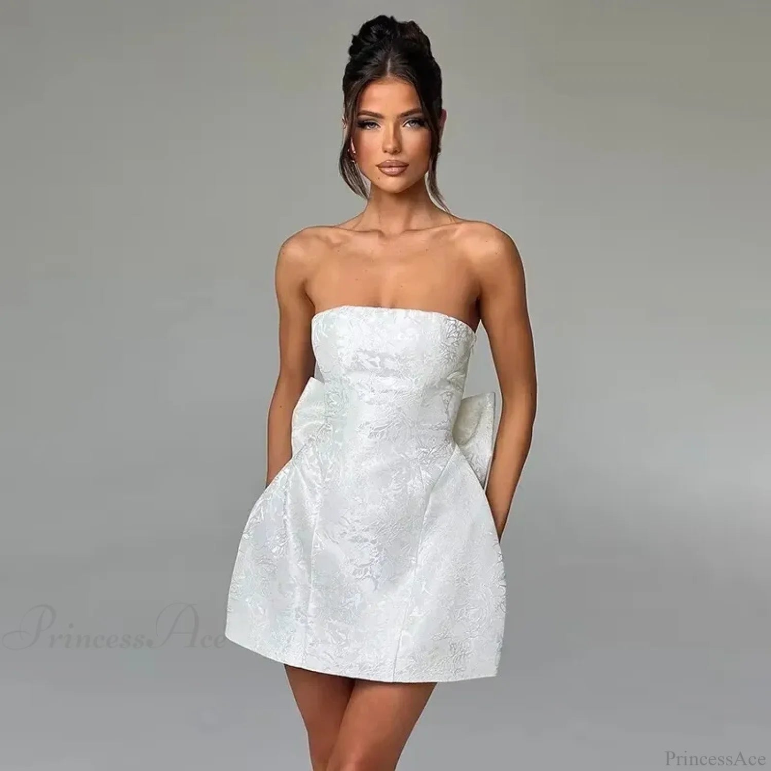 Jacquard Waist Wrap A-line Vacation Dress WHITE / S vacationdress-250223