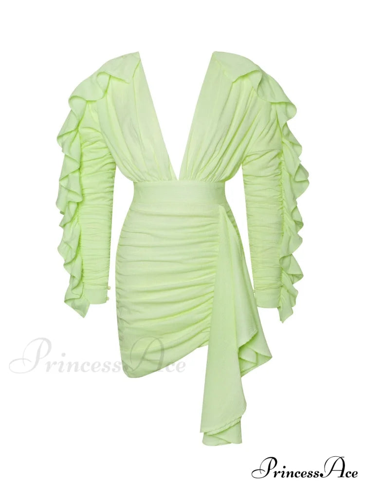 Jemima Elegant Mini Dress Light Green / Xs