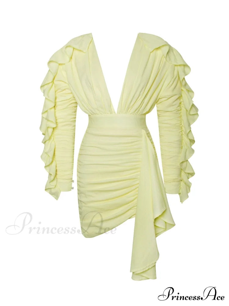 Jemima Elegant Mini Dress Light Yellow / Xs