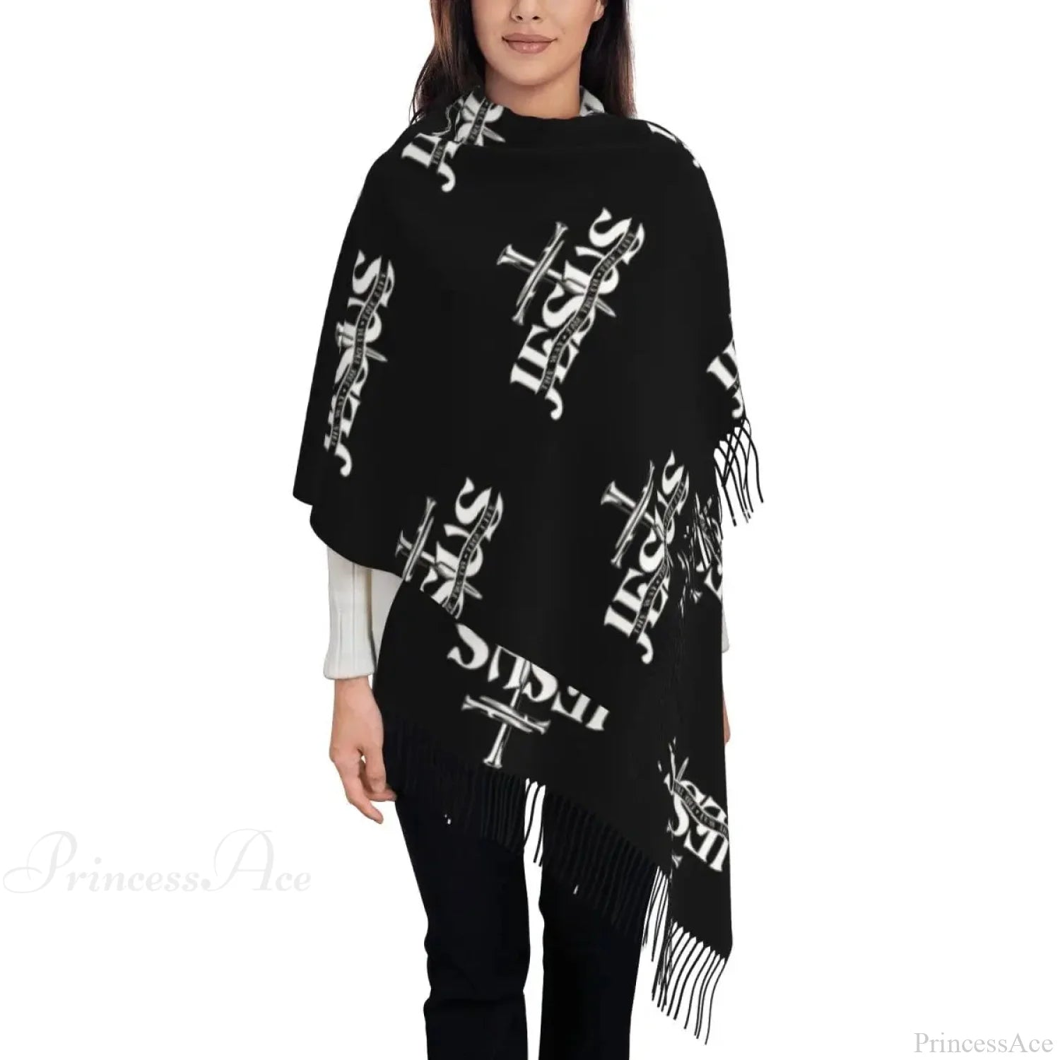 Jesus Saved My Life Warm Winter Christian Faith Shawl Wrap Scarf Black 18 / 72X197Cm Scarfs-L