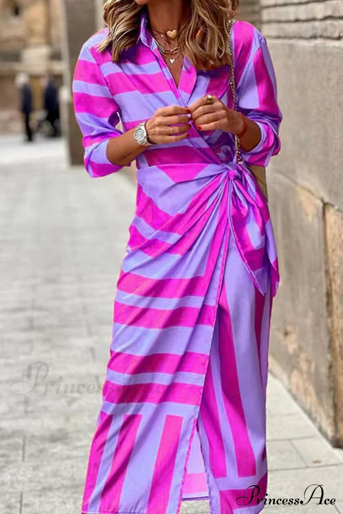 Joint Design Gown Fashion Neckline - Turndown Blouse 3 Split Colors Purple / S Dresses/Casual