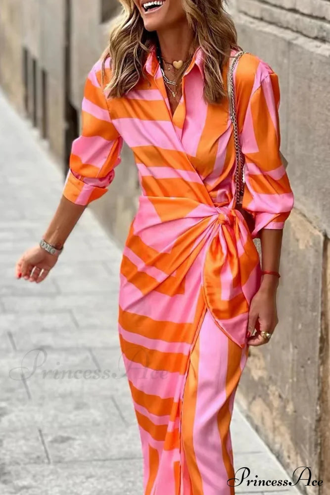 Joint Design Gown Fashion Neckline - Turndown Blouse 3 Split Colors Tangerine Red / S