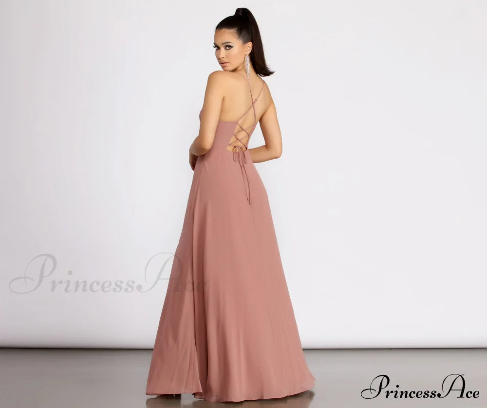 Kai Chiffon Lace Charming Up Back A-Line Dress S.o. Long Dresses