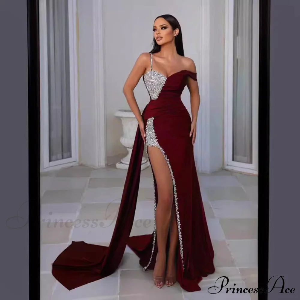 Kaleigh Off Stylish Shoulder Dress Wine Red / Xxl S.o. Long Dresses