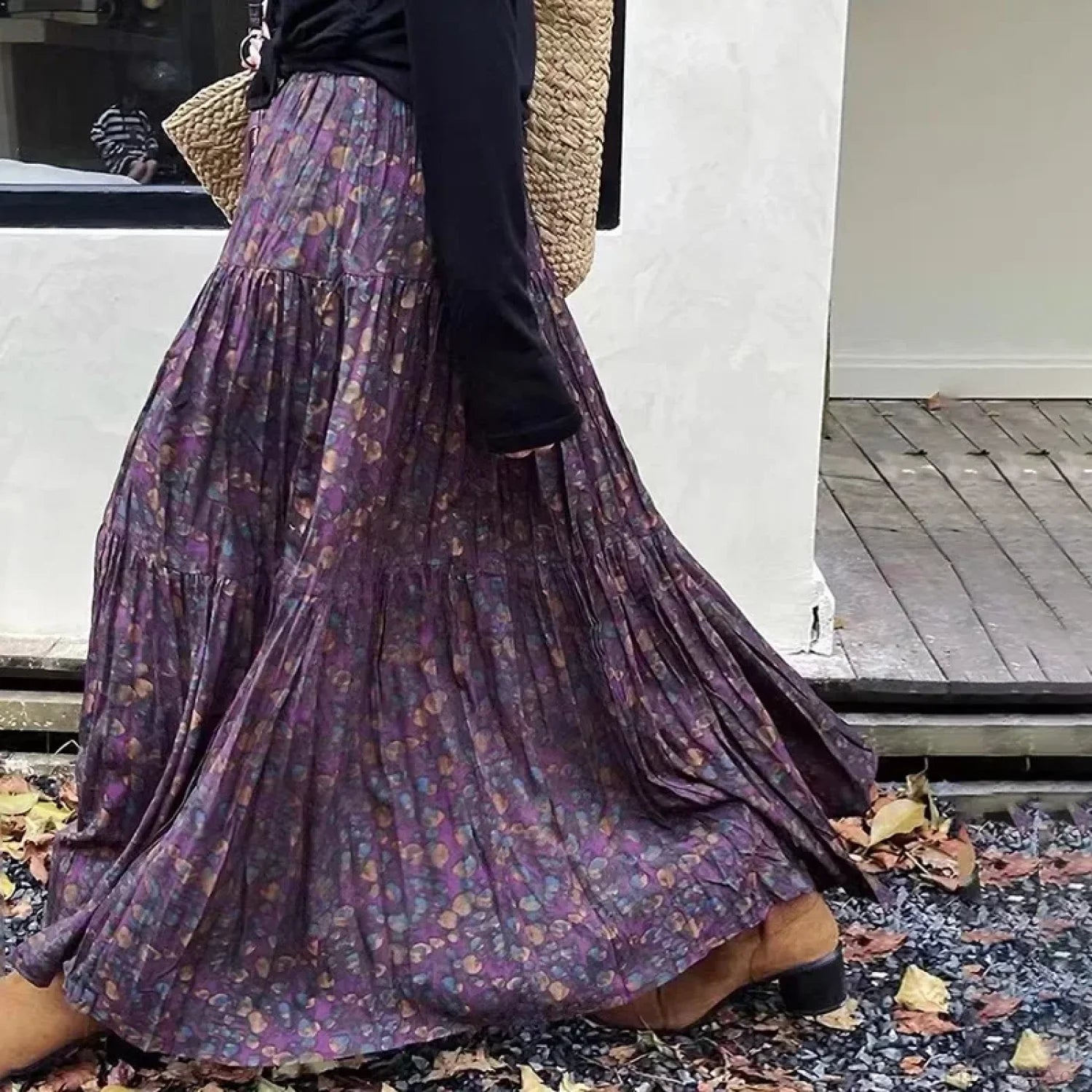 Kawaii Bohemian Floral Maxi Skirt Summer Retro Romantic purple / One Size skirt-250126