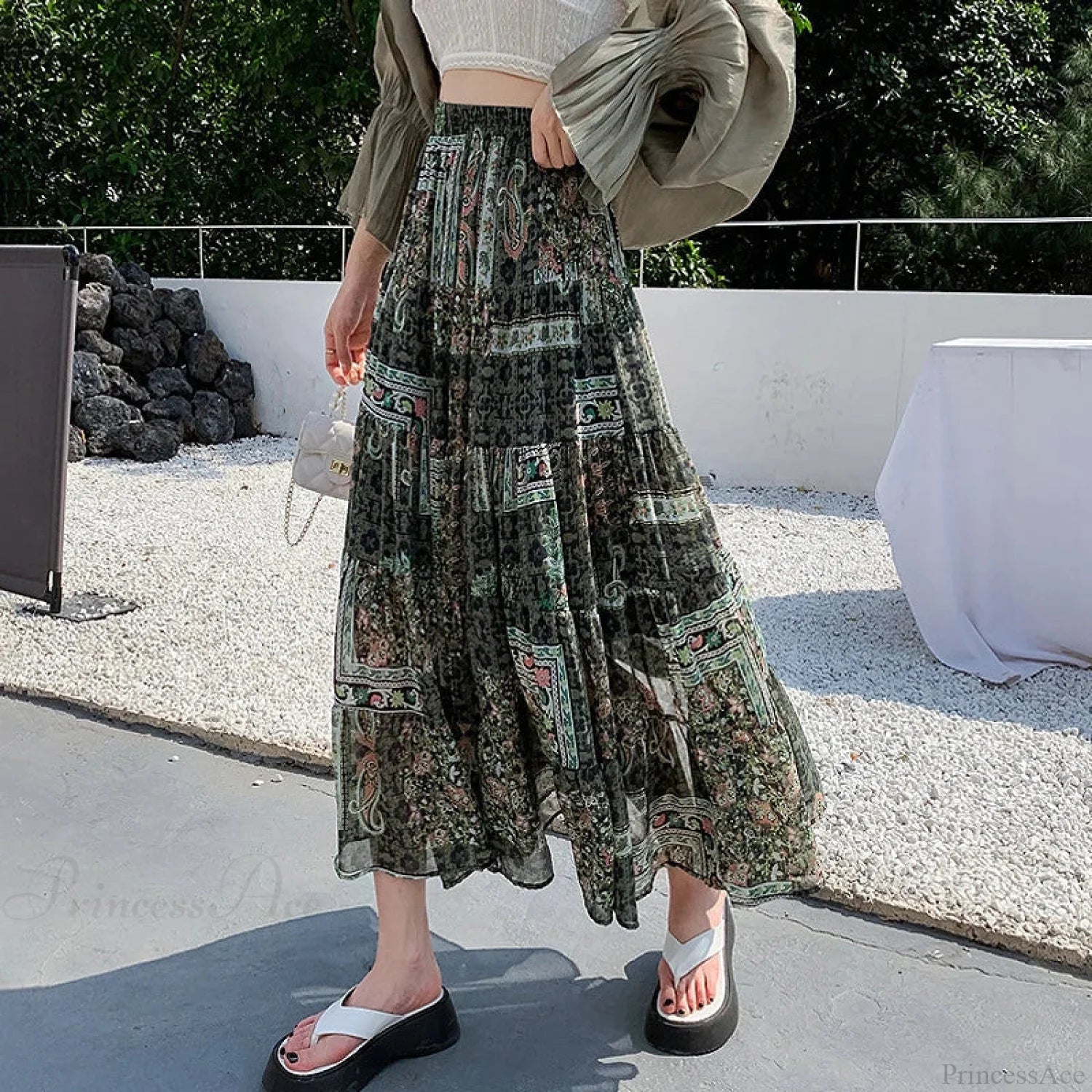 Kawaii Chiffon Splice Floral Tea Break Skirt skirt-250126