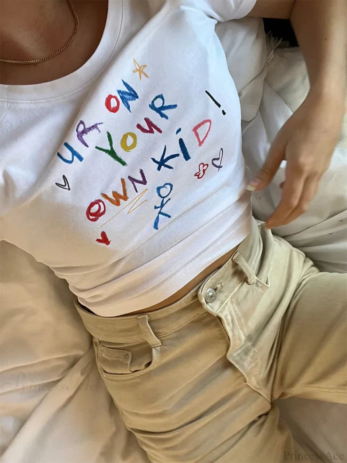 Kawaii Letter Print Crop Top T-shirt t-shirt-250223