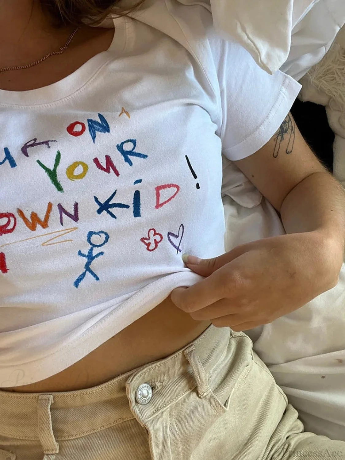 Kawaii Letter Print Crop Top T-shirt t-shirt-250223