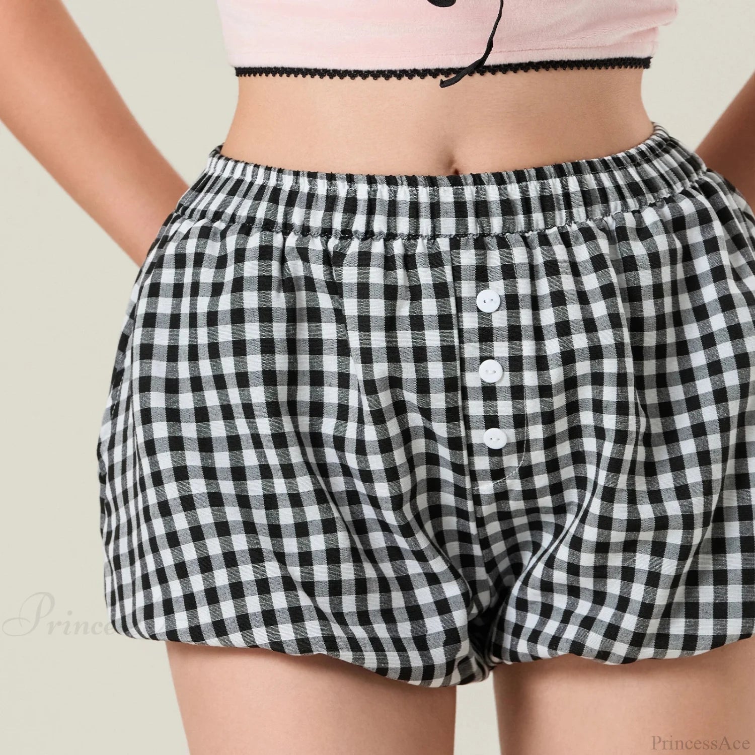 Kawaii Plaid Pumpkin Lounge Short Black / S short-250223