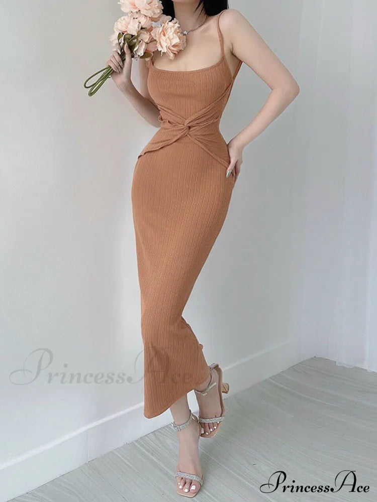 Khaki Midi Bodycon Dress With Spaghetti Straps And Ruched Detail S / Black Khaki Bodycon Midi Dress