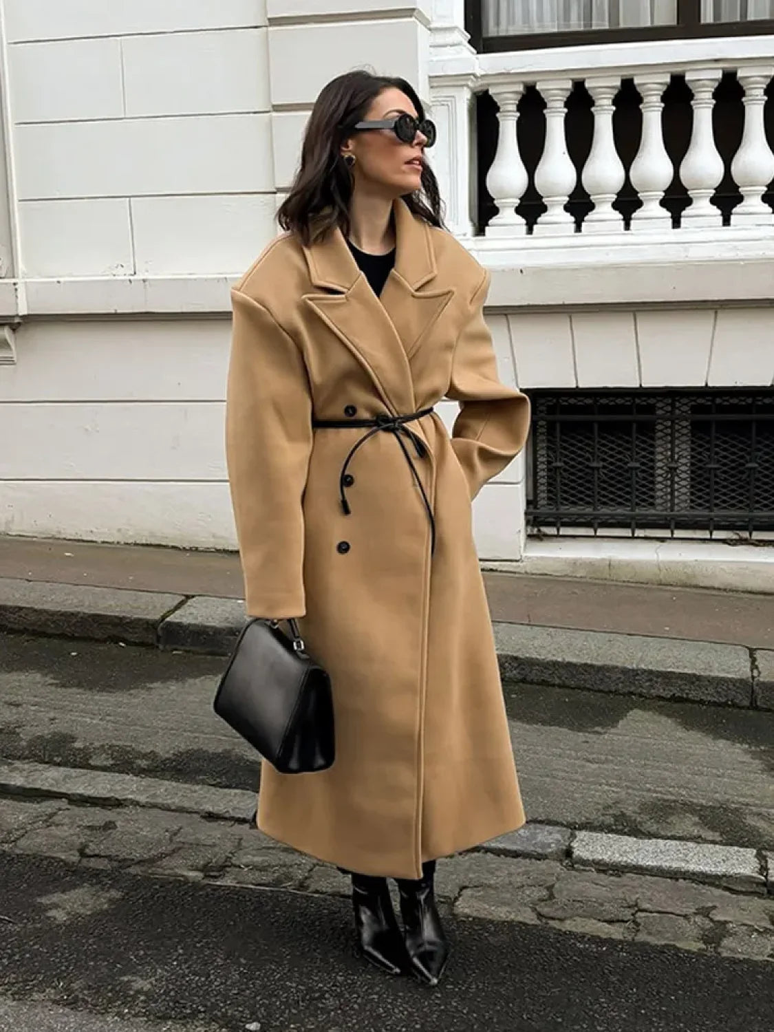 Khaki Woolen Double Breasted Coat