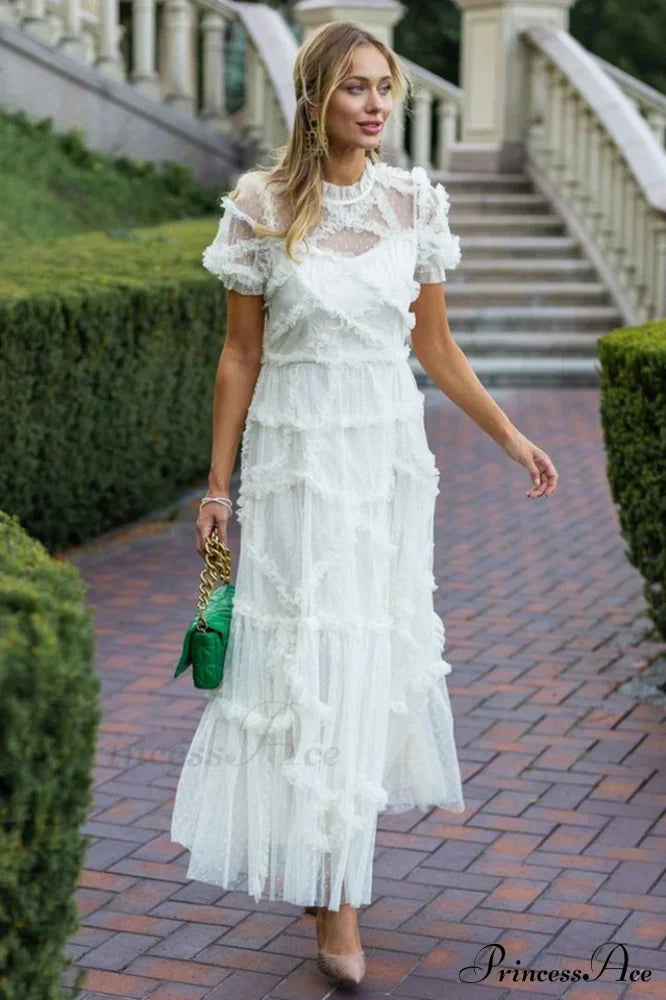 Kinley Ruched Ruffle Charming Hem Maxi Dress