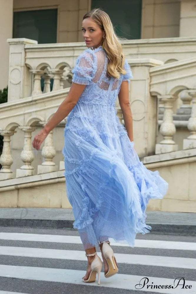 Kinley Ruched Ruffle Charming Hem Maxi Dress